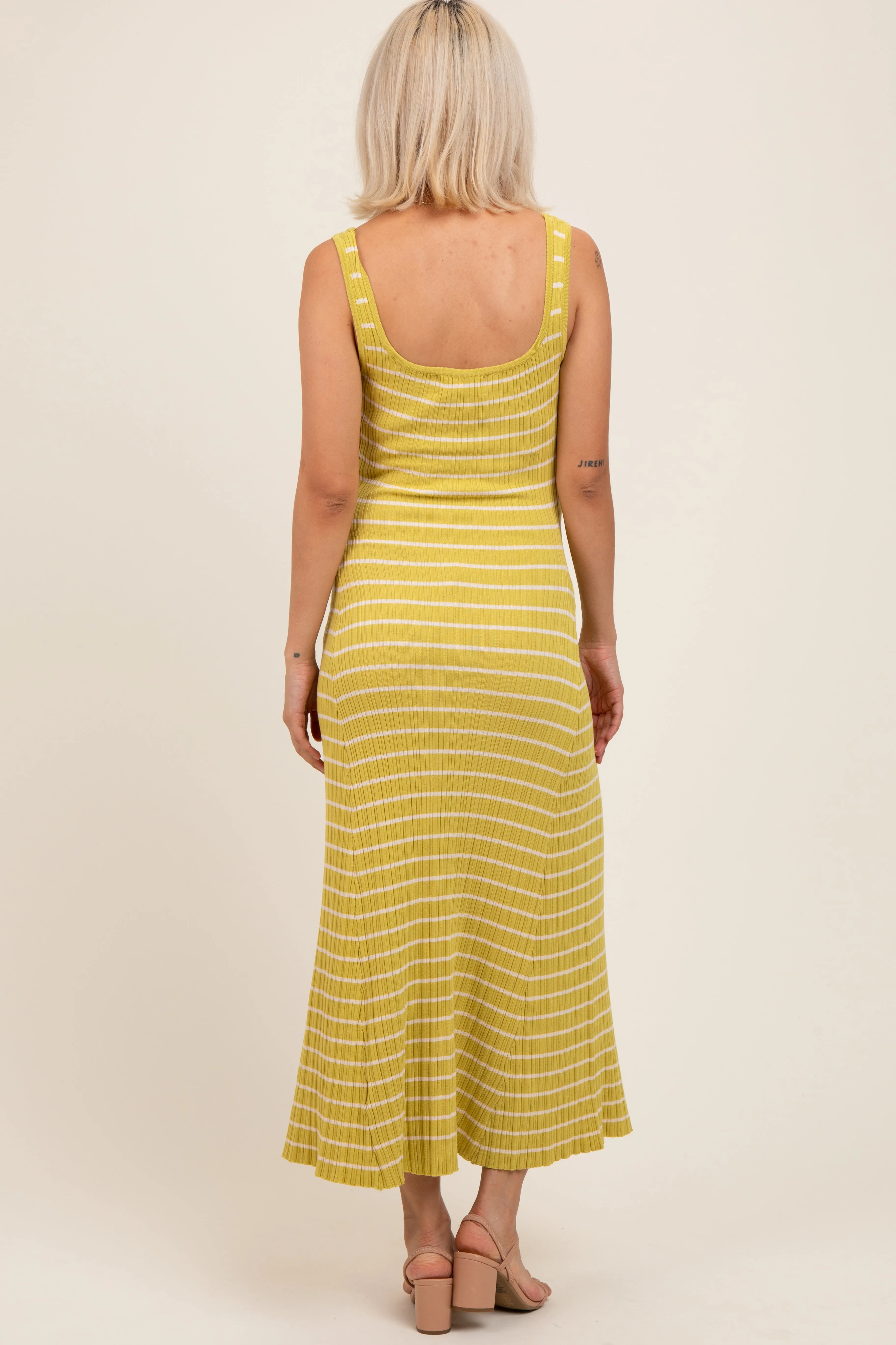 Lime/Cream Lightweight Rib Fit And Flare Maternity Midi Dress sold by Pinkblush product image thumbnail 3
