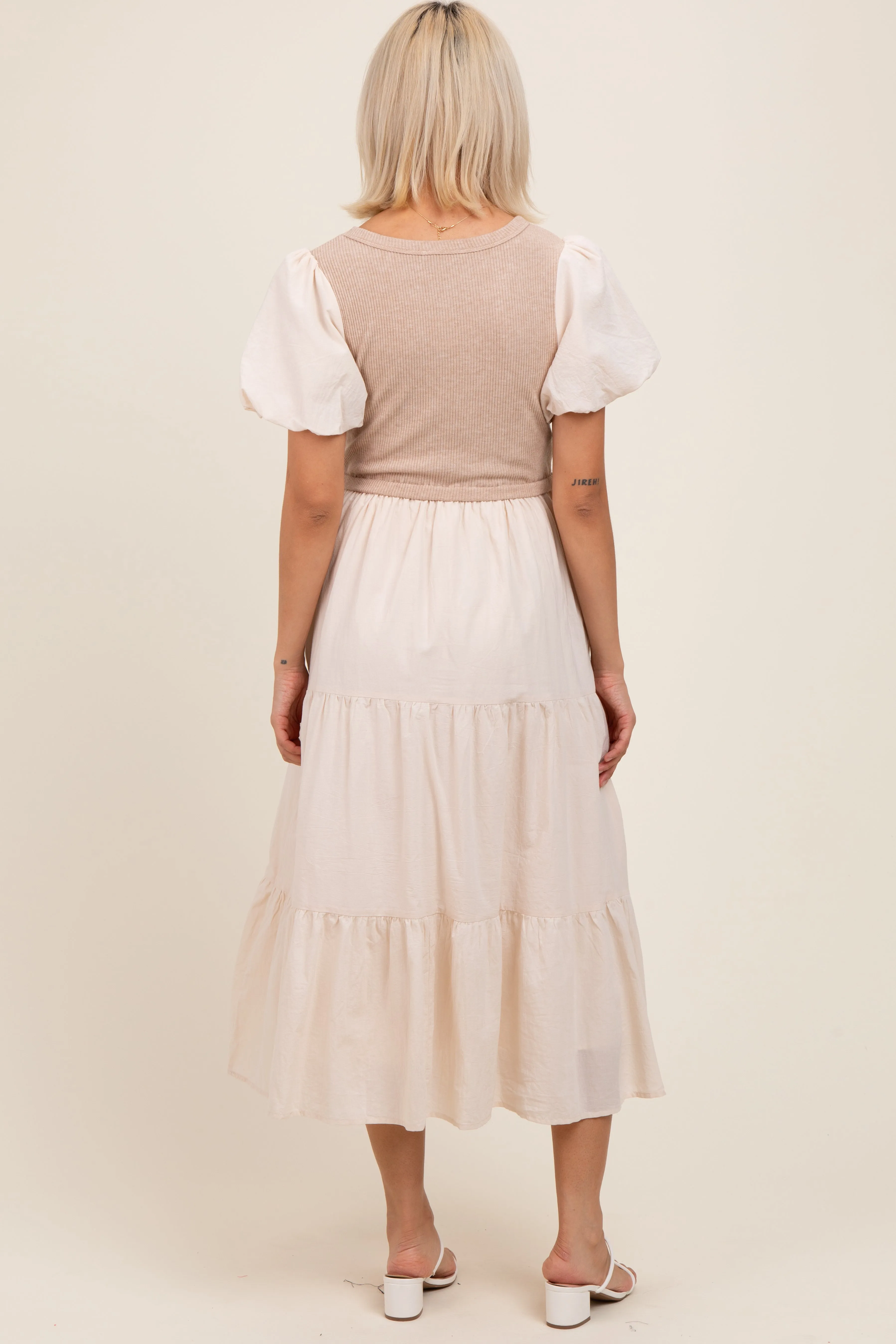 Cream Knit Mixed Tiered Maternity Midi Dress sold by Pinkblush product image thumbnail 2