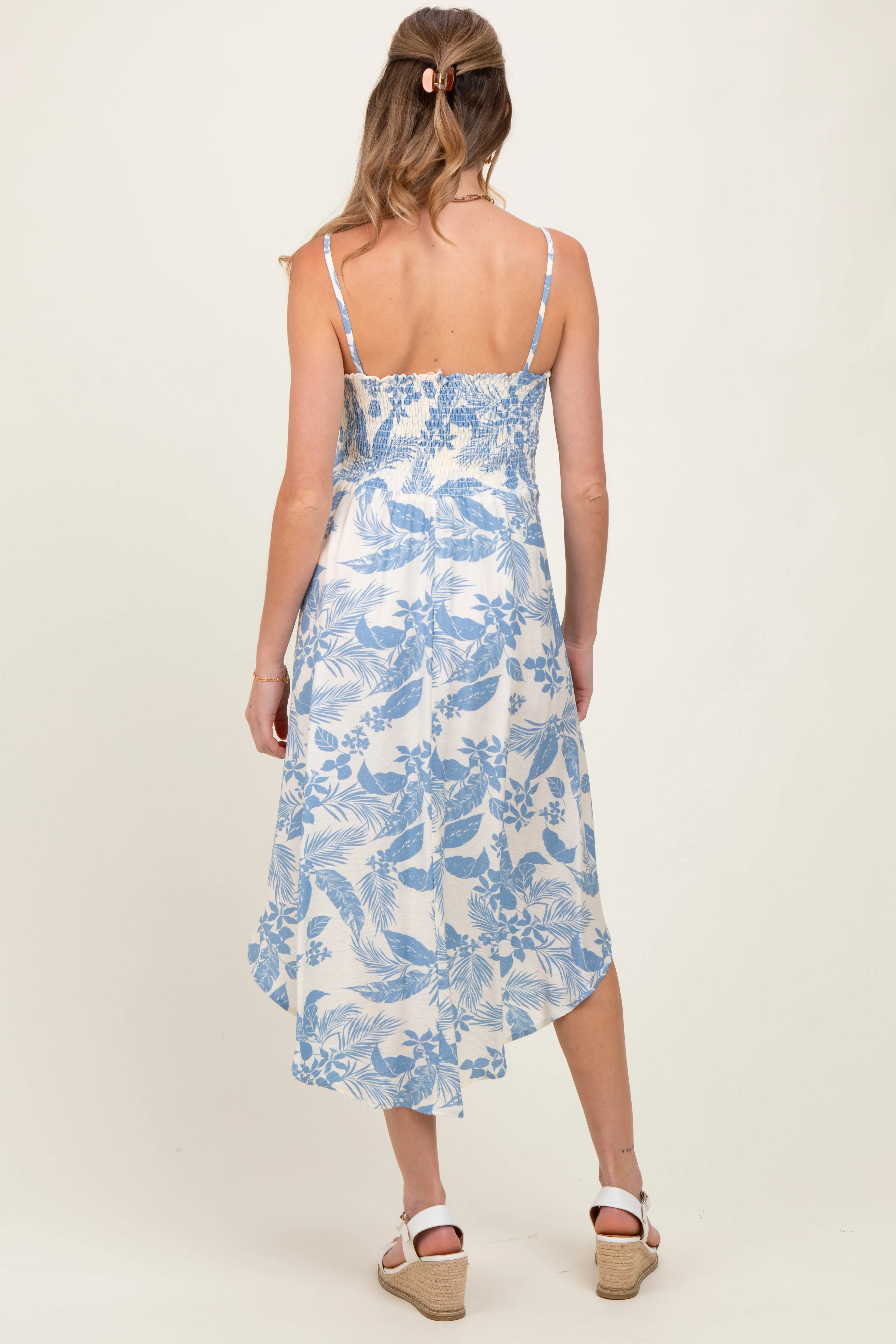Light Blue Tropical Floral Front Cinched Tie Maternity Midi Dress sold by Pinkblush product image thumbnail 3