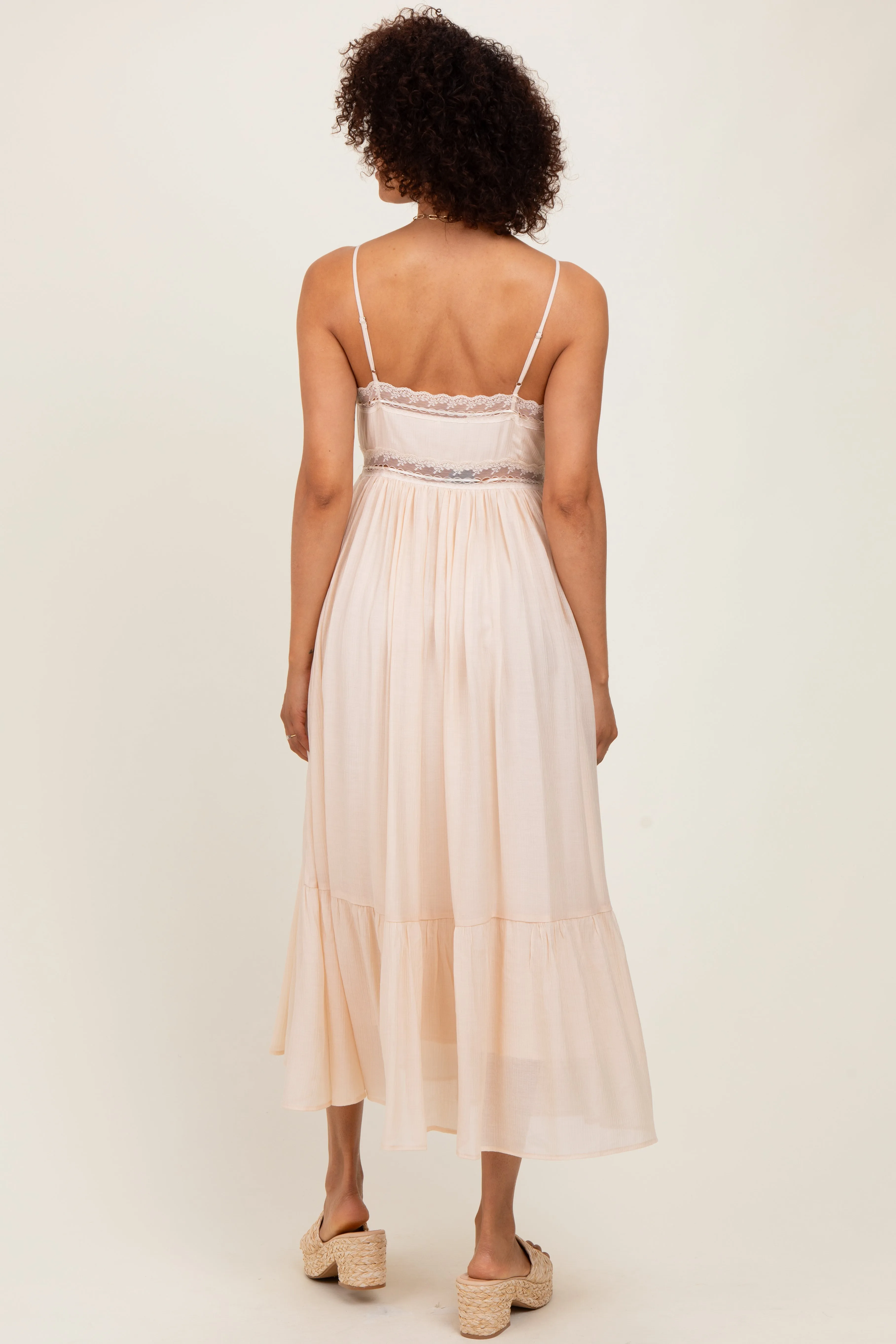 Cream Lace Detail Button Front Sleeveless Midi Dress sold by Pinkblush product image thumbnail 4