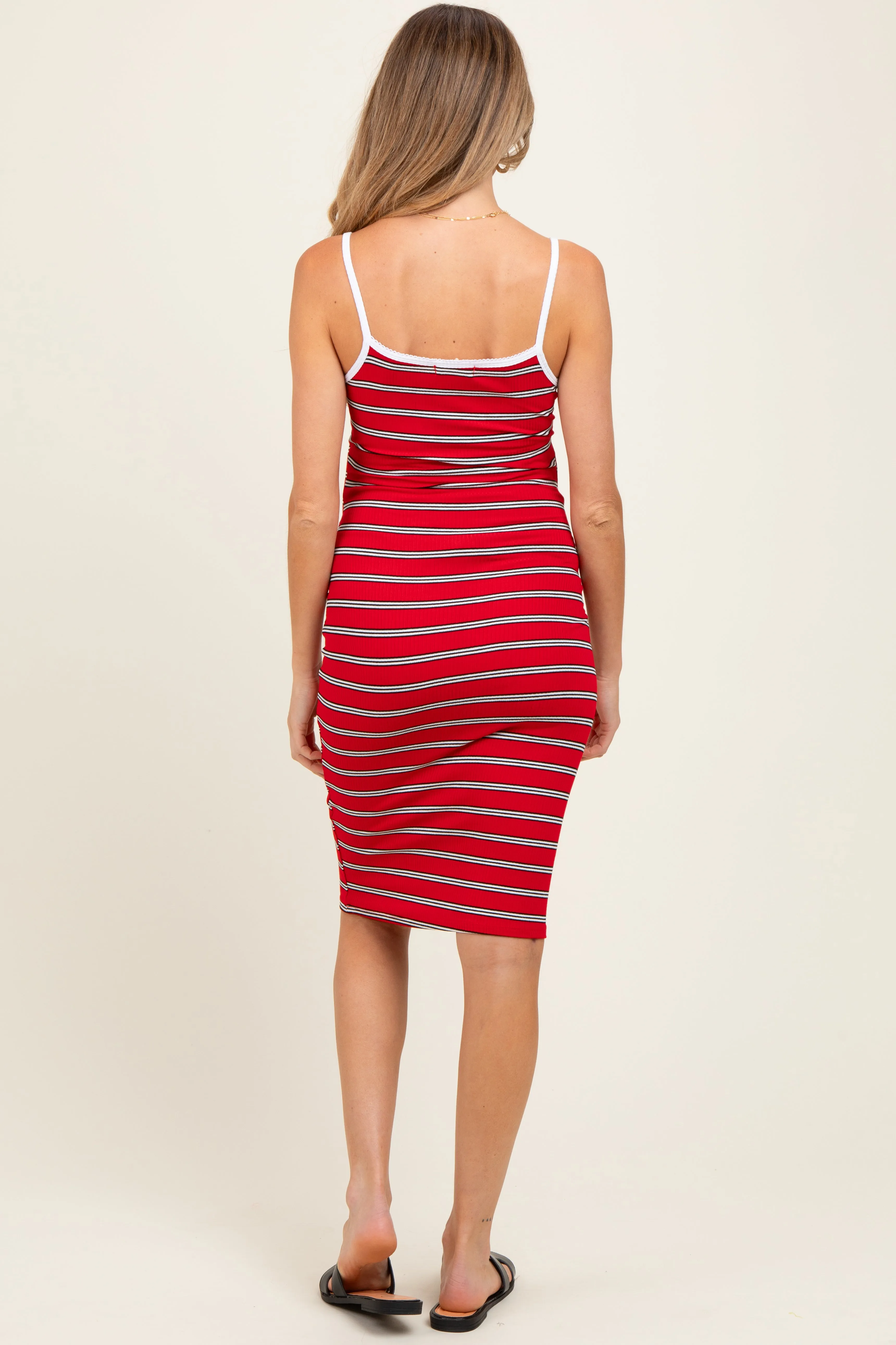Red Striped V-Neck Sleeveless Maternity Midi Dress sold by Pinkblush product image thumbnail 2
