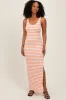 Peach Striped Side Slit Maternity Maxi Dress sold by Pinkblush