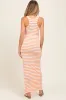 Peach Striped Side Slit Maternity Maxi Dress sold by Pinkblush