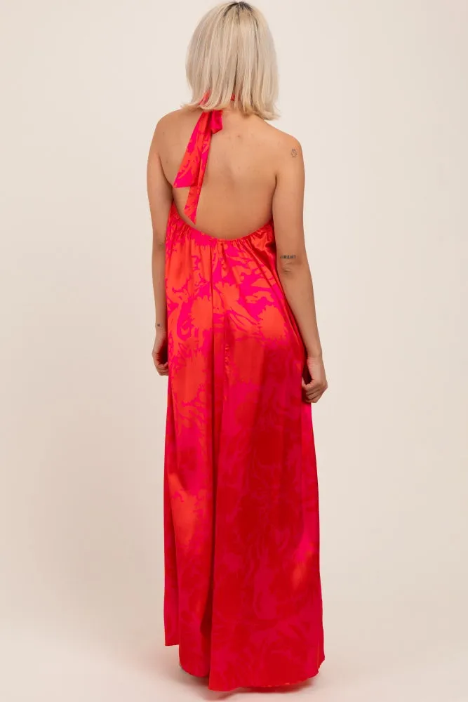 Fuchsia Multi Halter Flower Neck Accent Maternity Maxi Dress sold by Pinkblush product image thumbnail 4