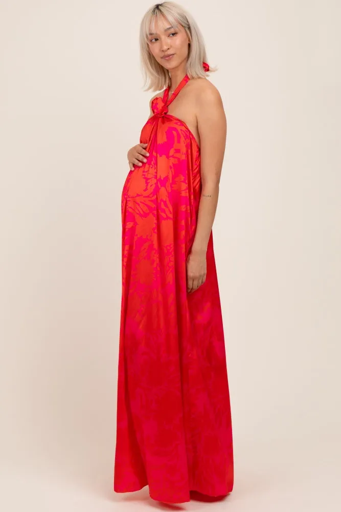 Fuchsia Multi Halter Flower Neck Accent Maternity Maxi Dress sold by Pinkblush product image thumbnail 3