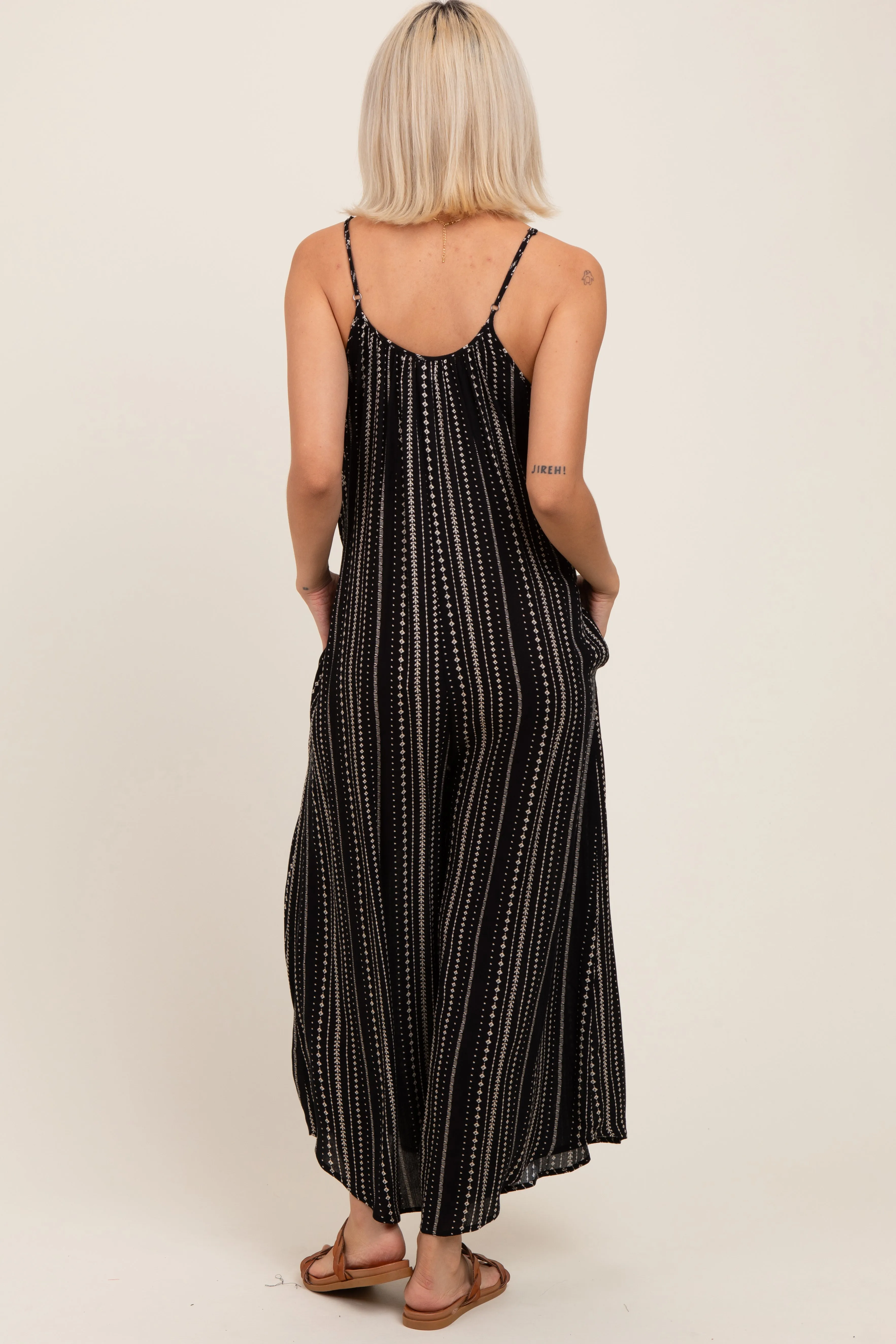 Black Printed Sleeveless Wide Leg Maternity Jumpsuit sold by Pinkblush product image thumbnail 4