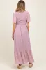 Mauve Floral Smocked Maternity Midi Dress sold by Pinkblush