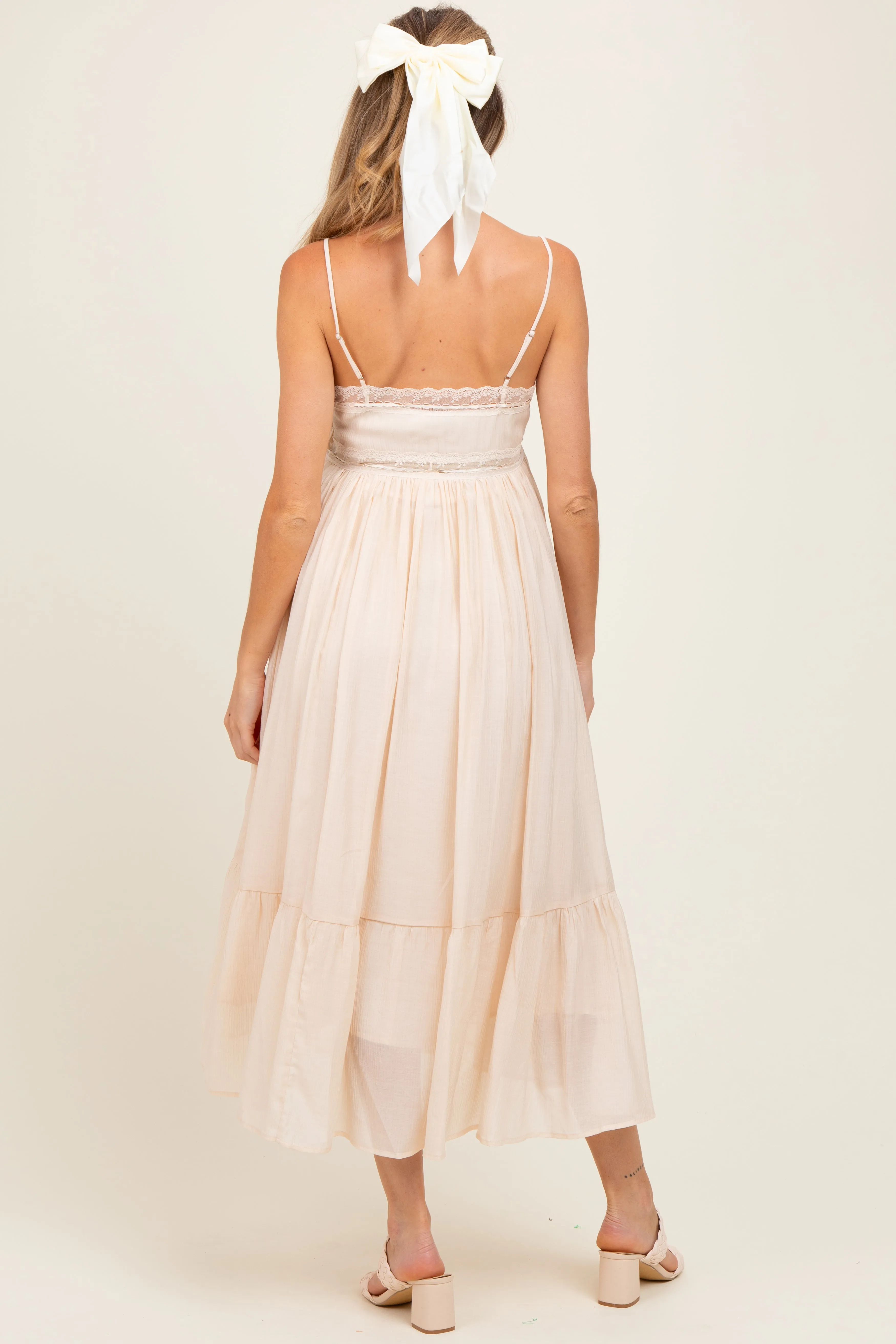 Cream Lace Detail Button Front Sleeveless Maternity Midi Dress sold by Pinkblush product image thumbnail 4