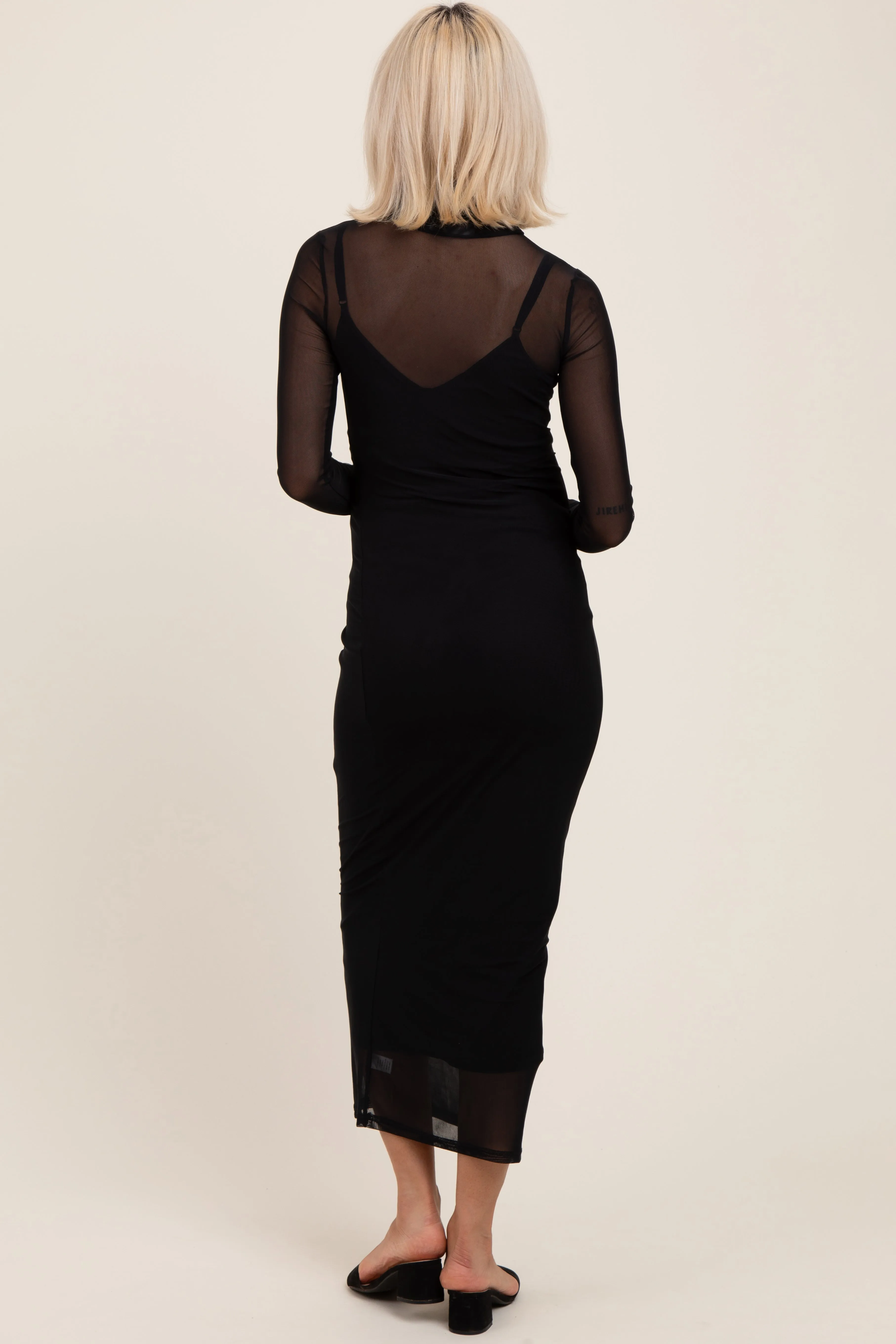 Black Mesh Overlay Long Sleeve Maternity Maxi Dress sold by Pinkblush product image thumbnail 4