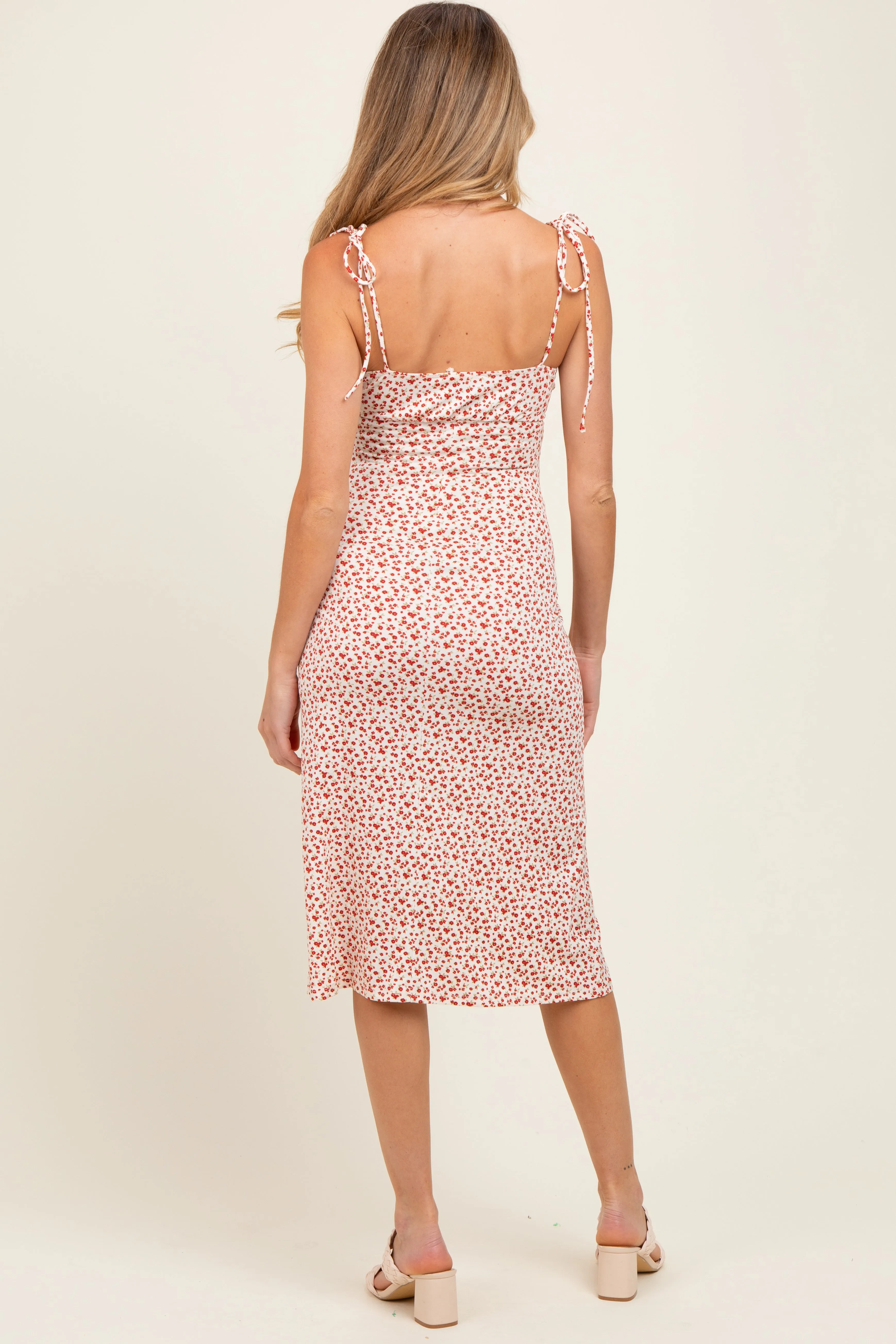 Red Printed Shoulder Tie Maternity Midi Dress sold by Pinkblush product image thumbnail 4