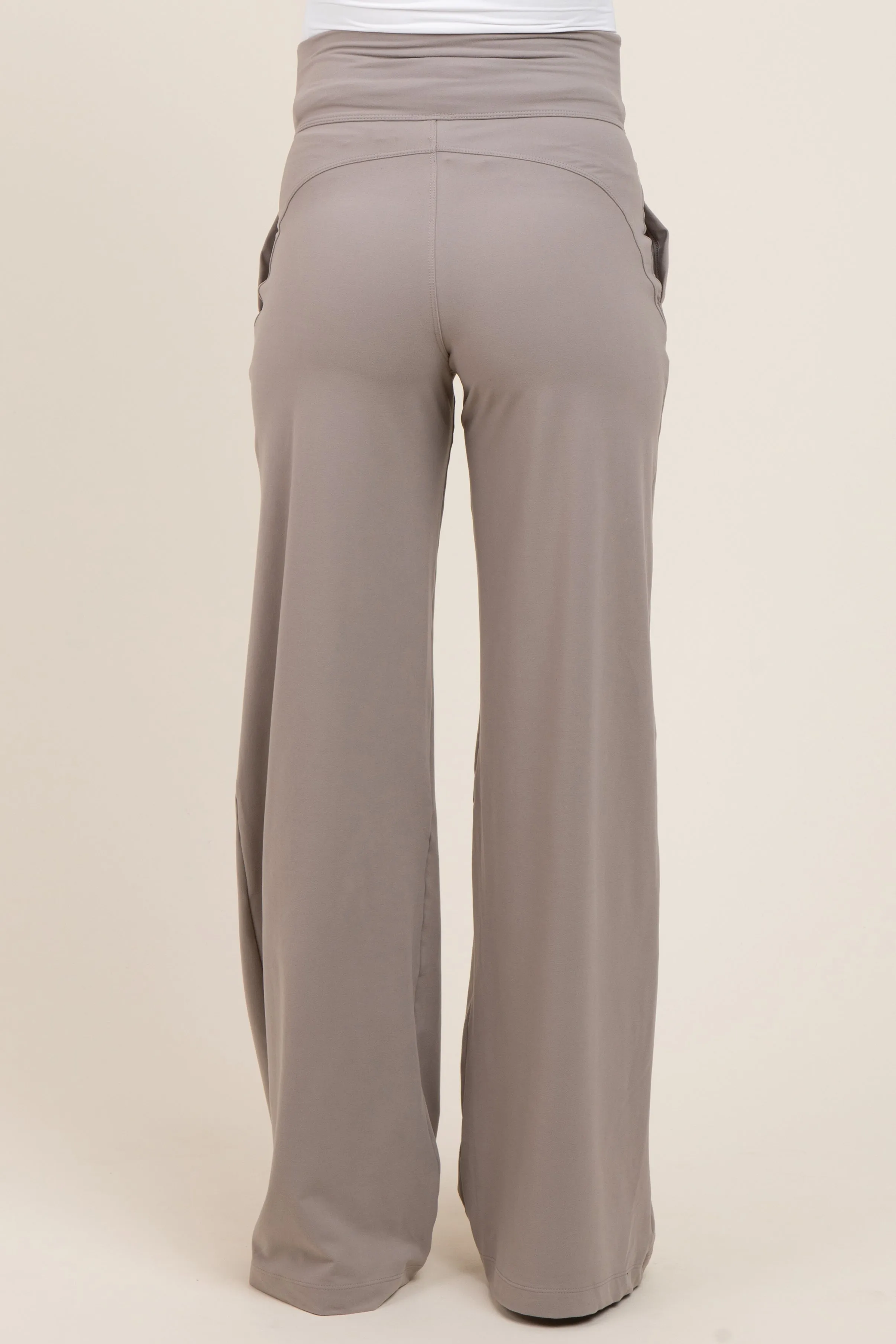 Light Taupe Crossover Waist Active Wide Leg Maternity Pant sold by Pinkblush product image thumbnail 5