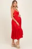 Red Ruffle Accent Sleeveless Maternity Midi Dress sold by Pinkblush