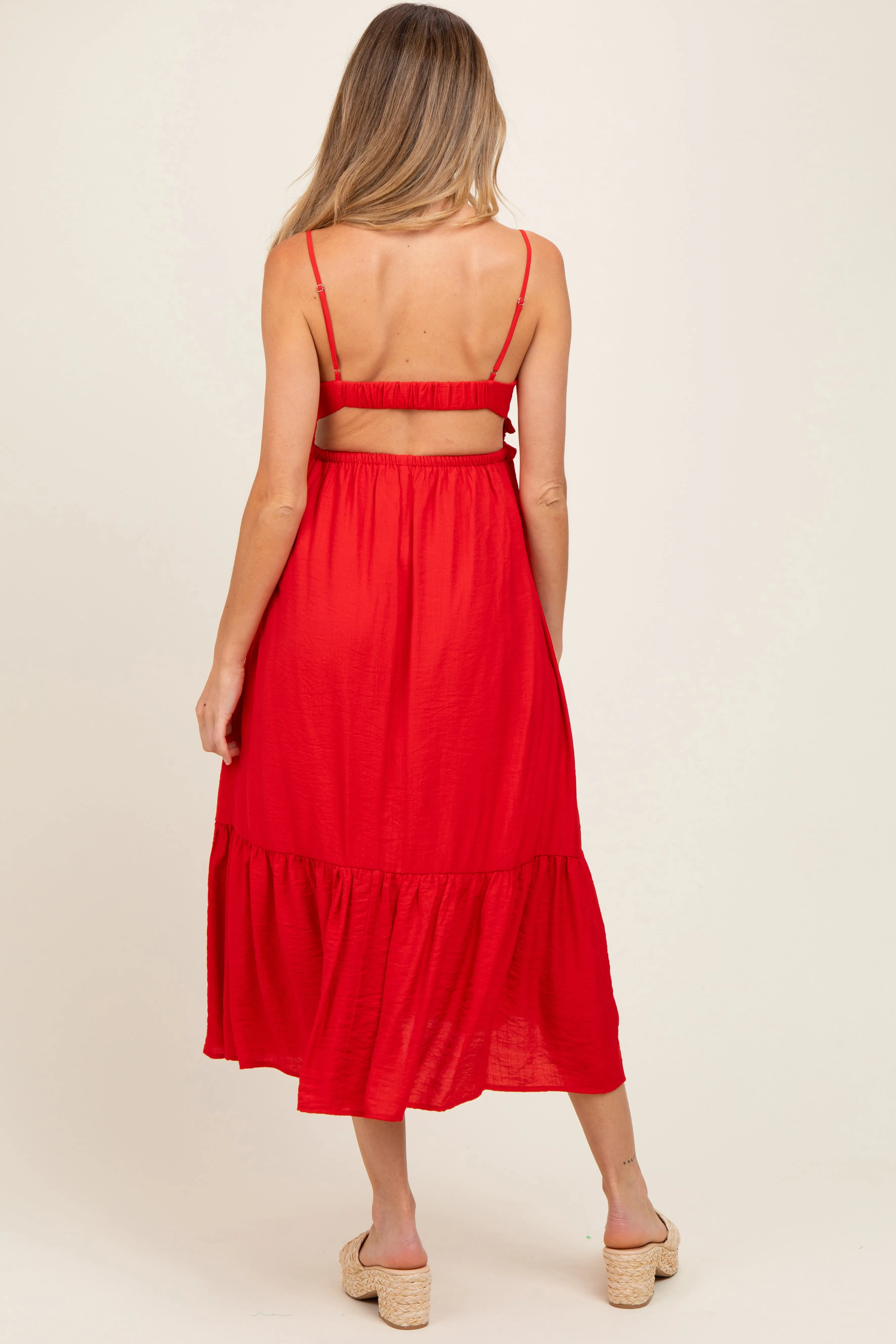 Red Ruffle Accent Sleeveless Maternity Midi Dress sold by Pinkblush product image thumbnail 4