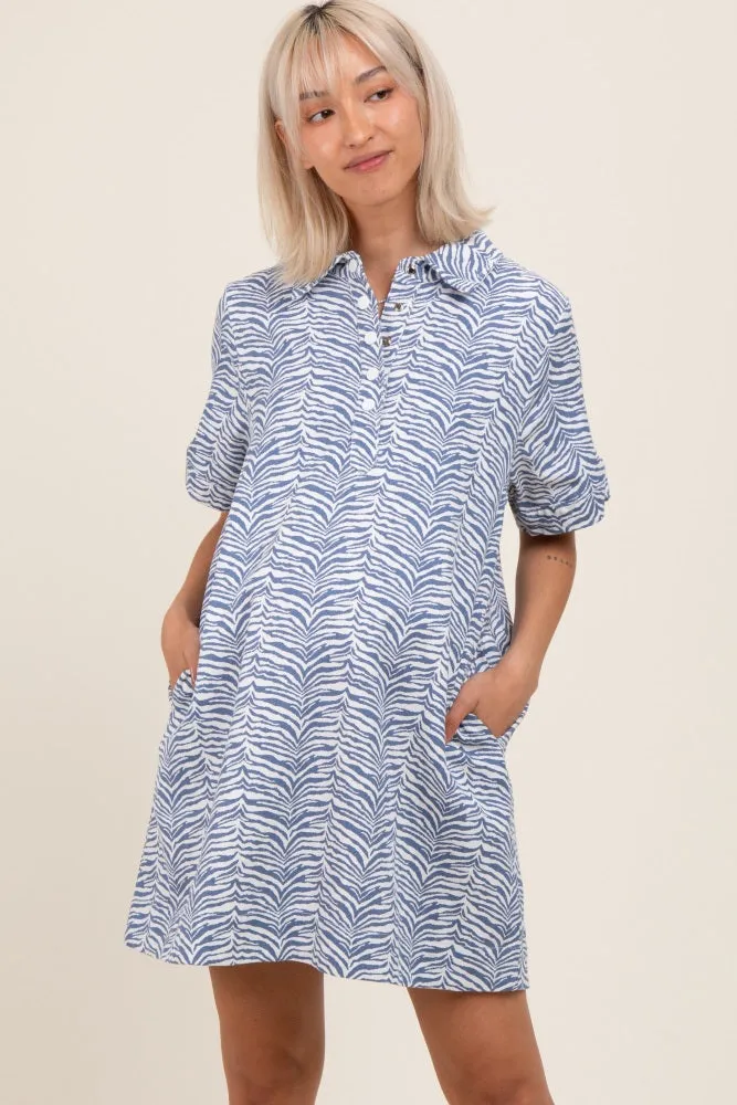 Blue Zebra Print Pocketed Maternity Mini Dress sold by Pinkblush