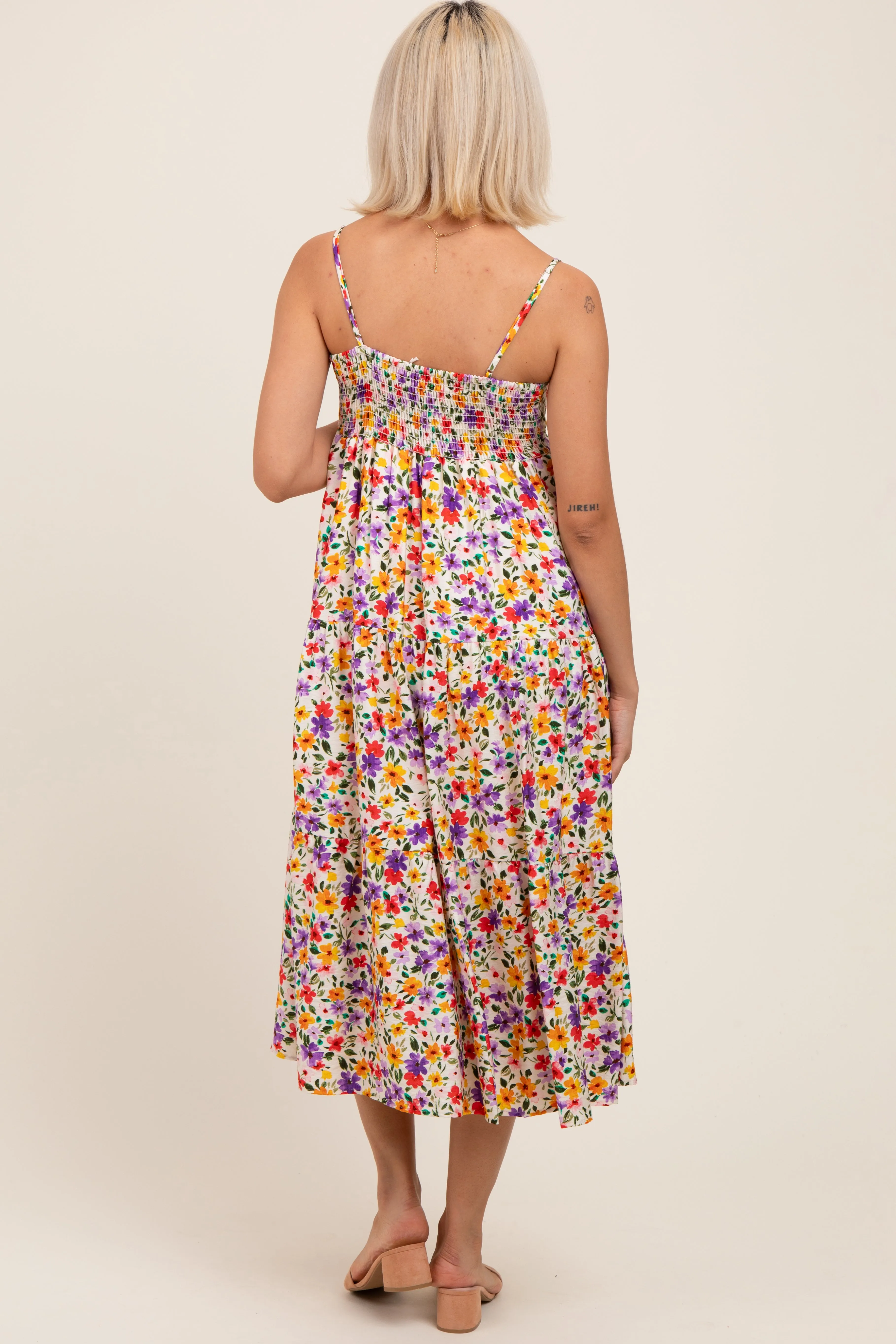 Ivory Floral Cami Strap Maternity Midi Dress sold by Pinkblush product image thumbnail 4