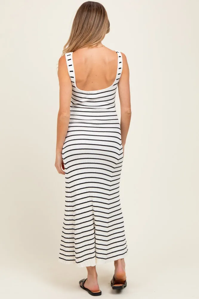 White Striped Ribbed Sleeveless Maternity Maxi Dress sold by Pinkblush product image thumbnail 4
