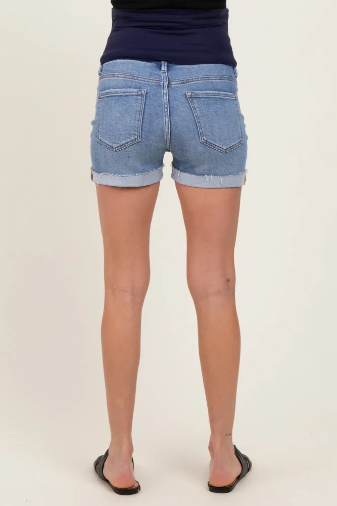 Blue Raw Hem Cuffed Maternity Jean Shorts sold by Pinkblush product image thumbnail 5