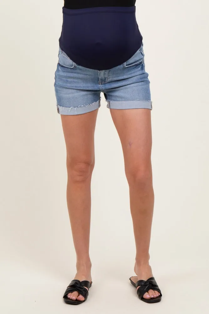 Blue Raw Hem Cuffed Maternity Jean Shorts sold by Pinkblush product image thumbnail 3