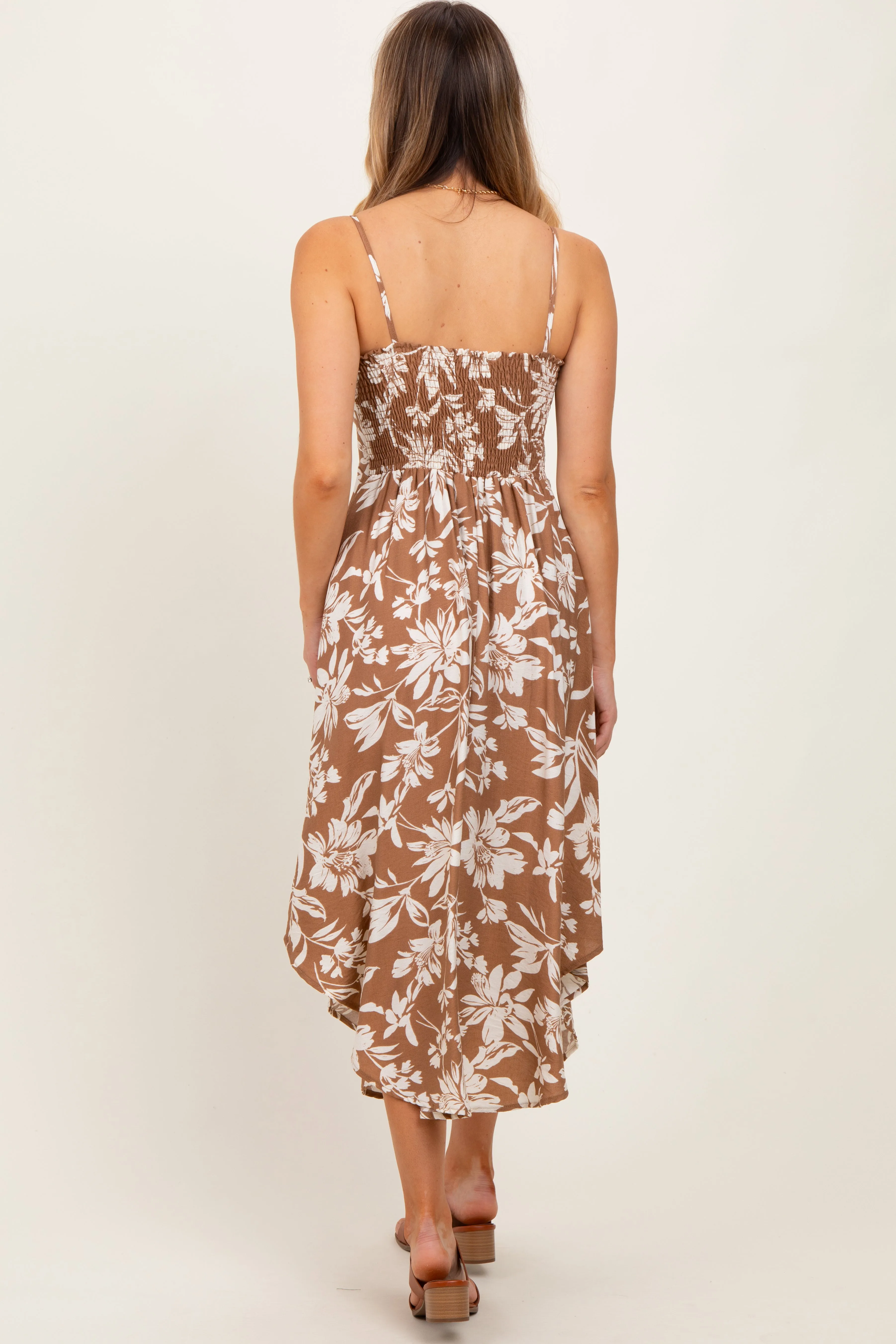 Camel Tropical Floral Front Cinch Tie Midi Dress sold by Pinkblush product image thumbnail 3