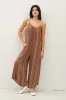 Brown Printed Sleeveless Wide Leg Maternity Jumpsuit sold by Pinkblush
