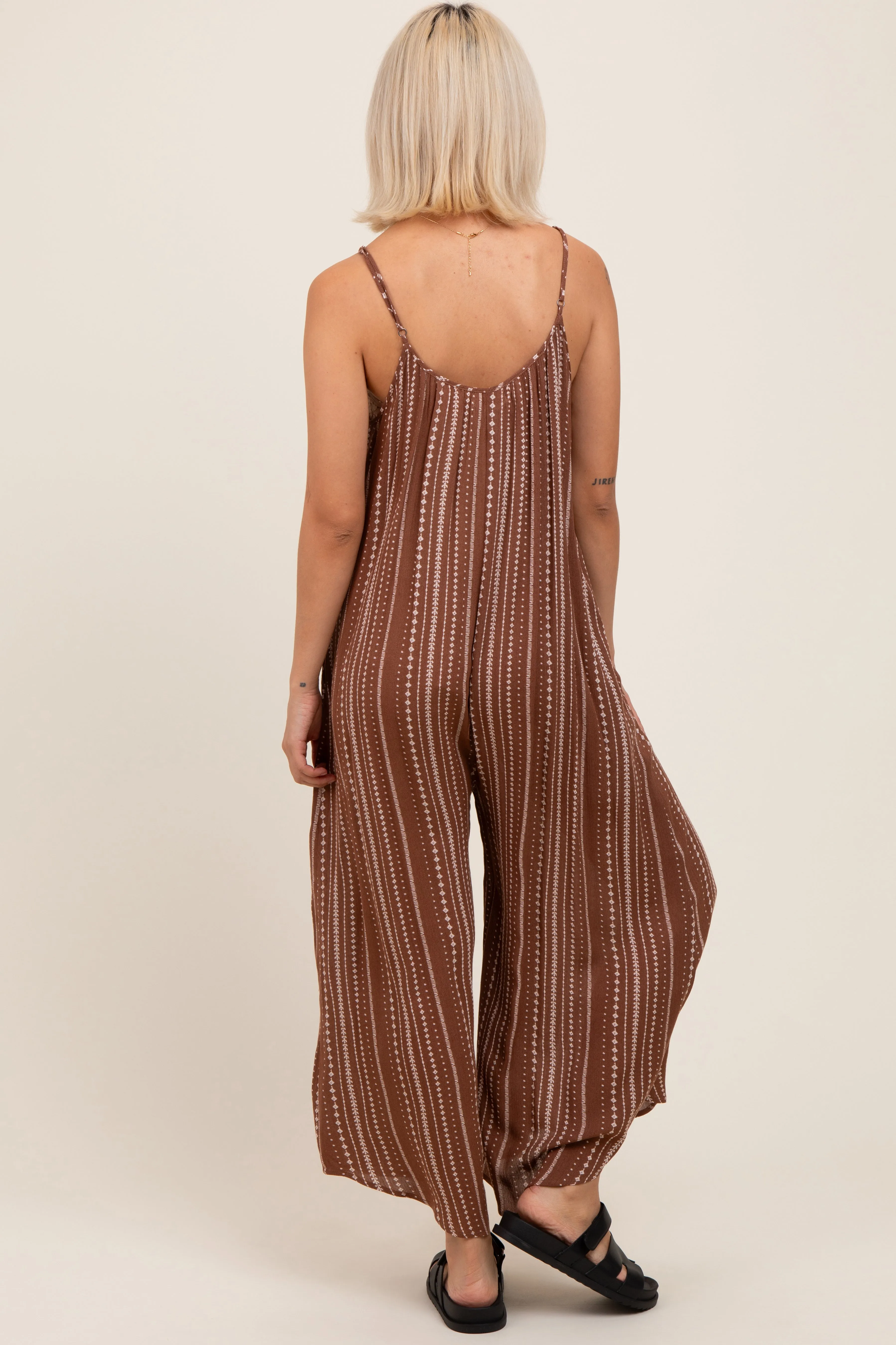 Brown Printed Sleeveless Wide Leg Maternity Jumpsuit sold by Pinkblush product image thumbnail 3