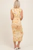 Yellow Printed Ruched Sleeveless Maternity Midi Dress sold by Pinkblush