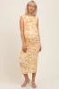 Yellow Printed Ruched Sleeveless Maternity Midi Dress sold by Pinkblush