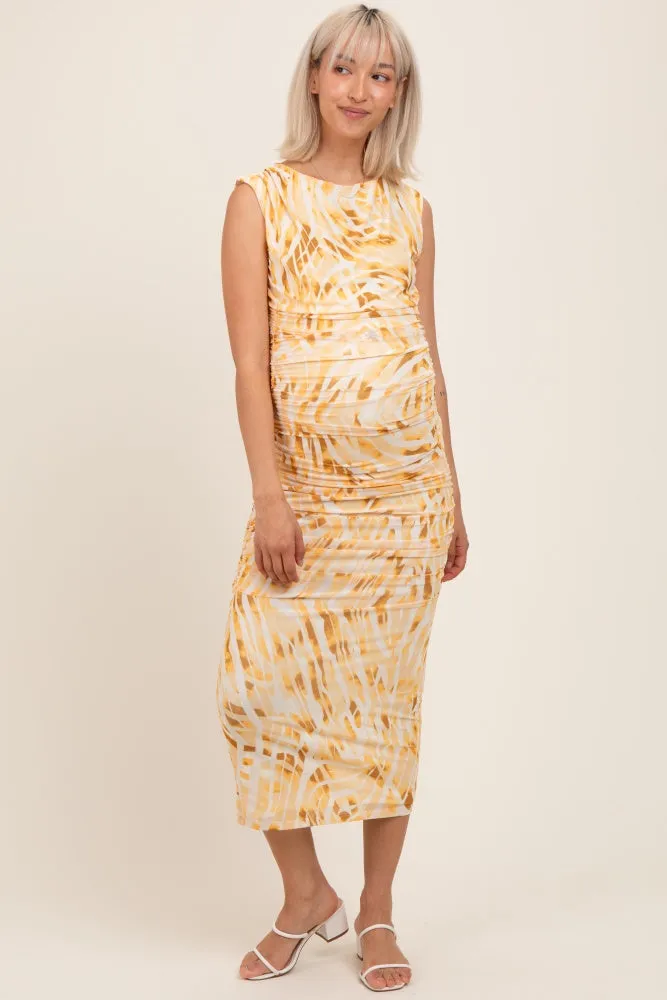 Yellow Printed Ruched Sleeveless Maternity Midi Dress sold by Pinkblush product image thumbnail 2