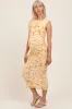 Yellow Printed Ruched Sleeveless Maternity Midi Dress sold by Pinkblush