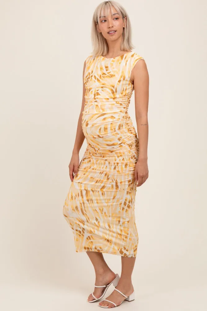 Yellow Printed Ruched Sleeveless Maternity Midi Dress sold by Pinkblush product image thumbnail 3