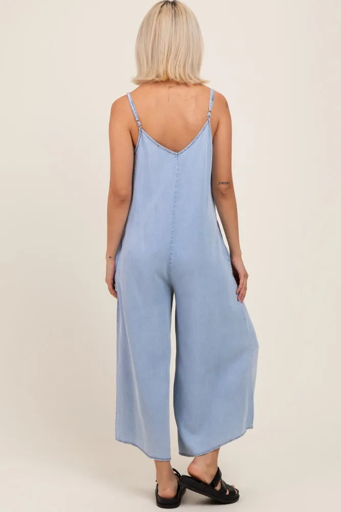 Light Blue Chambray V-Neck Sleeveless Wide Leg Maternity Jumpsuit sold by Pinkblush product image thumbnail 4