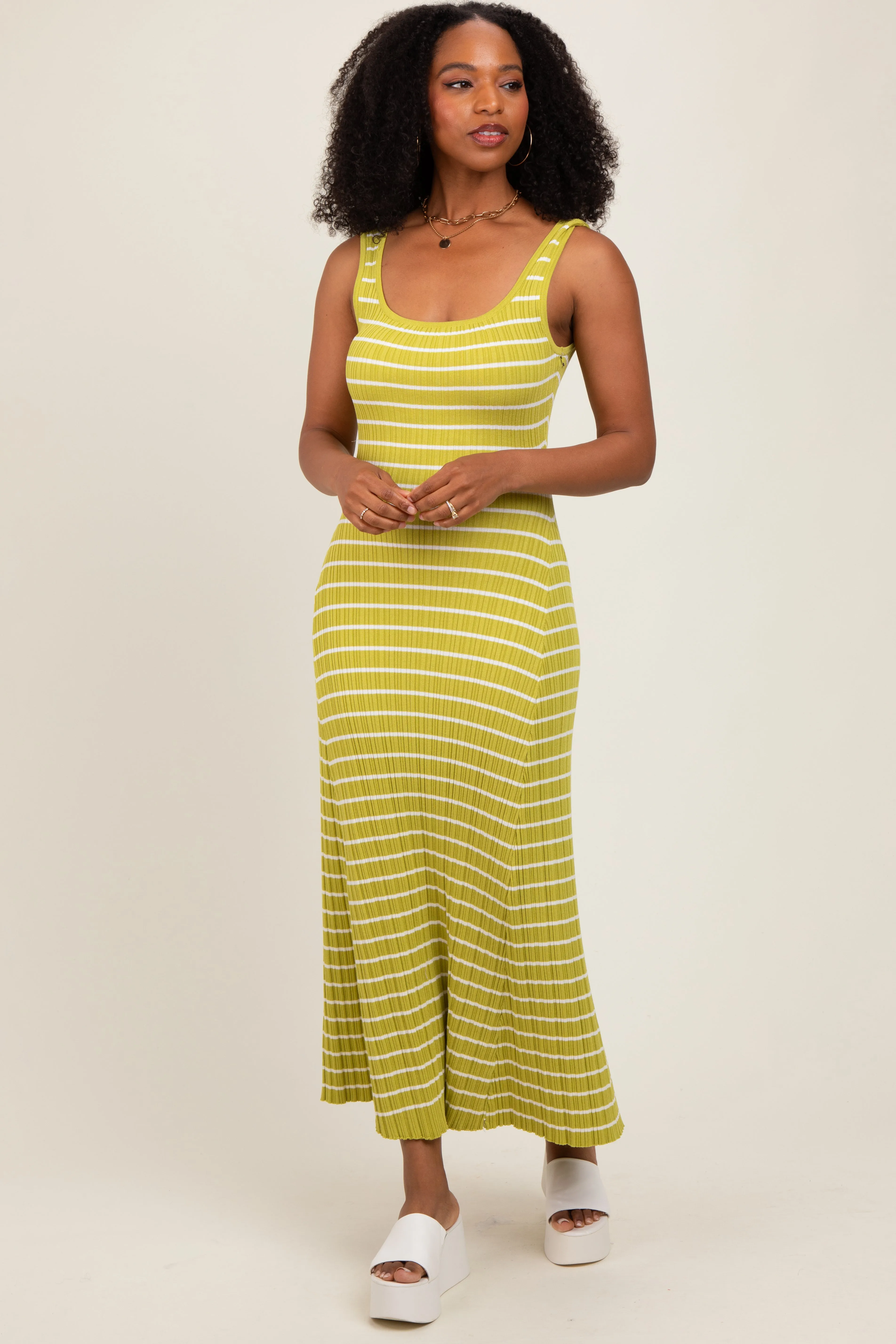 Lime Striped Ribbed Sleeveless Maternity Maxi Dress sold by Pinkblush product image thumbnail 4
