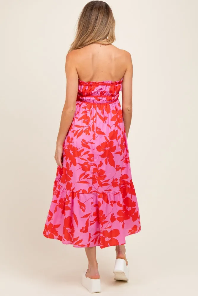 Pink Floral Strapless Front Tie Maternity Midi Dress sold by Pinkblush product image thumbnail 2