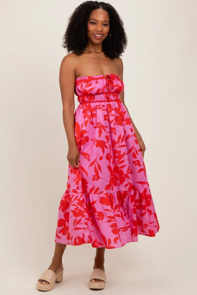 Pink Floral Strapless Front Tie Maternity Midi Dress sold by Pinkblush product image thumbnail 3