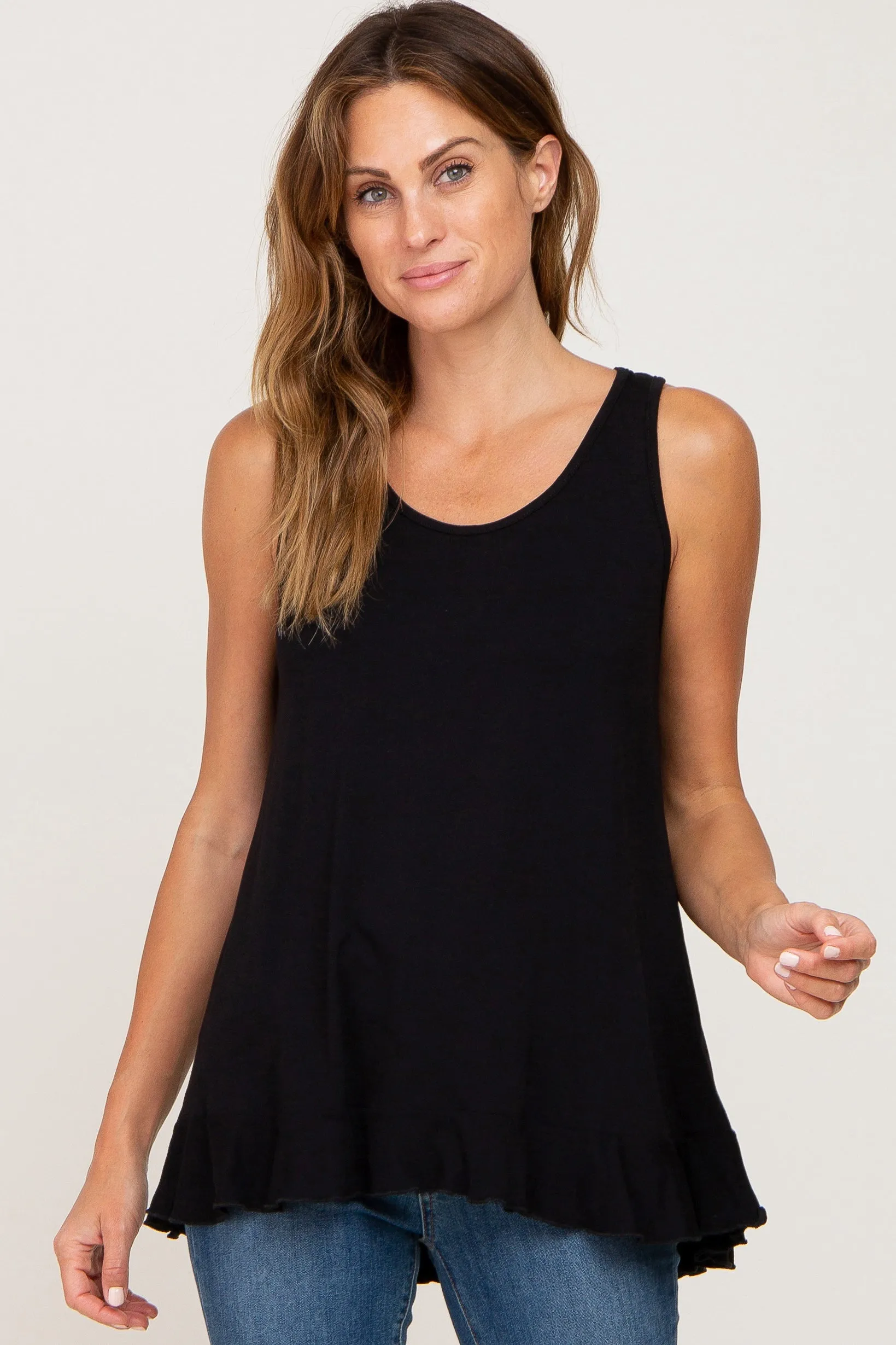 Black Ruffle Hem Maternity Tank Top sold by Pinkblush product image thumbnail 5