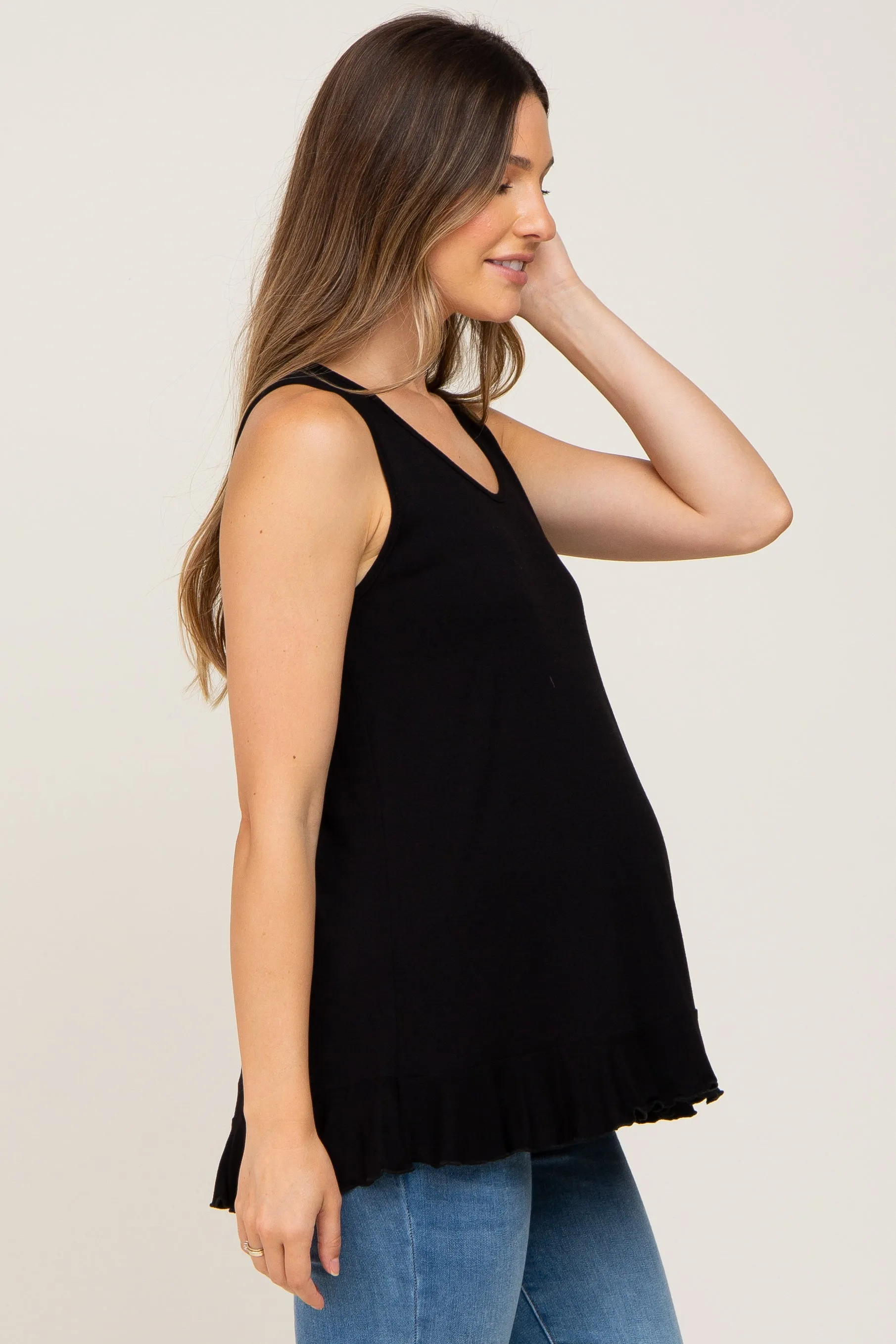Black Ruffle Hem Maternity Tank Top sold by Pinkblush product image thumbnail 2