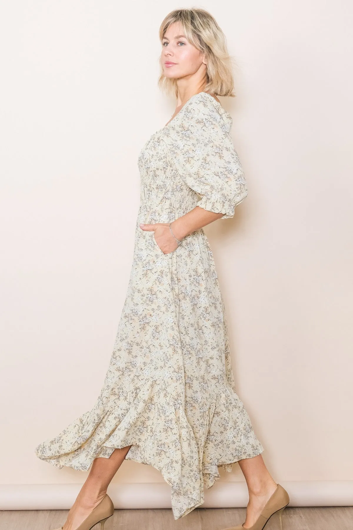 Light Olive Smocked Handkerchief Hem Dress sold by Pinkblush product image thumbnail 3