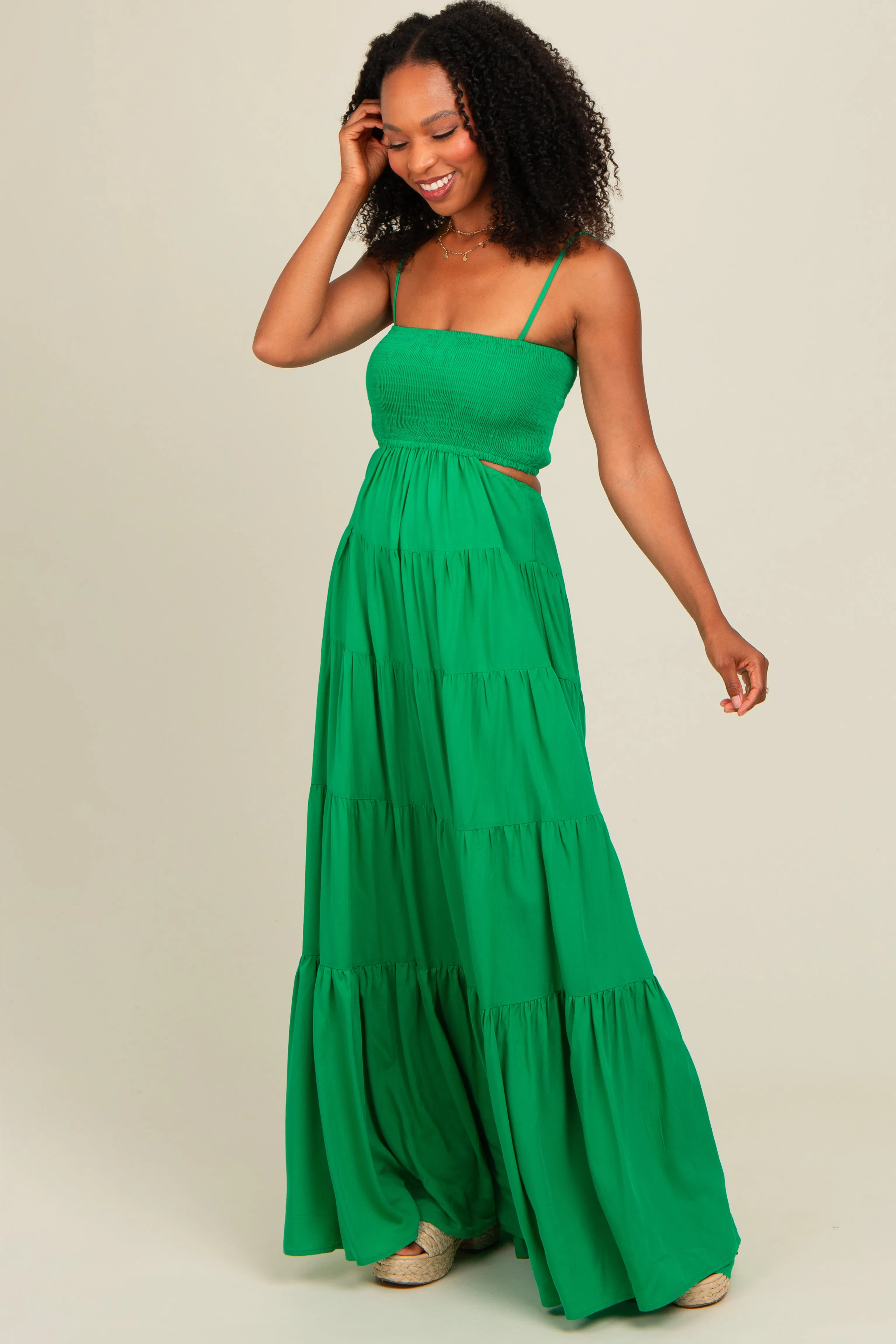 Green Smocked Cutout Maxi Dress sold by Pinkblush product image thumbnail 2