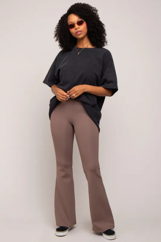 Taupe Ribbed High Waist Wide Leg Leggings sold by Pinkblush