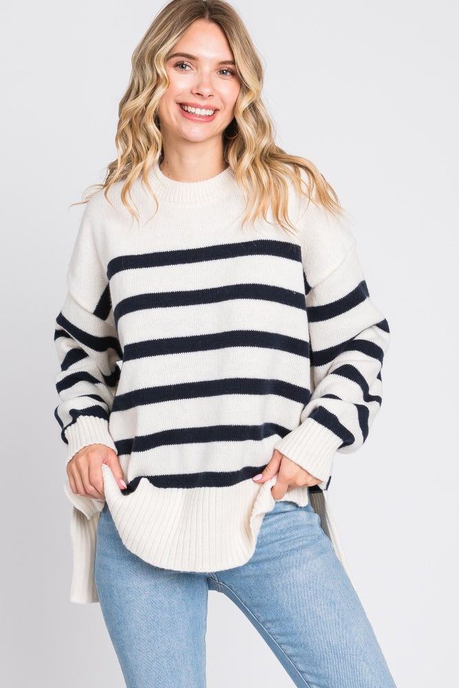 Cream Striped Oversized Sweater sold by Pinkblush