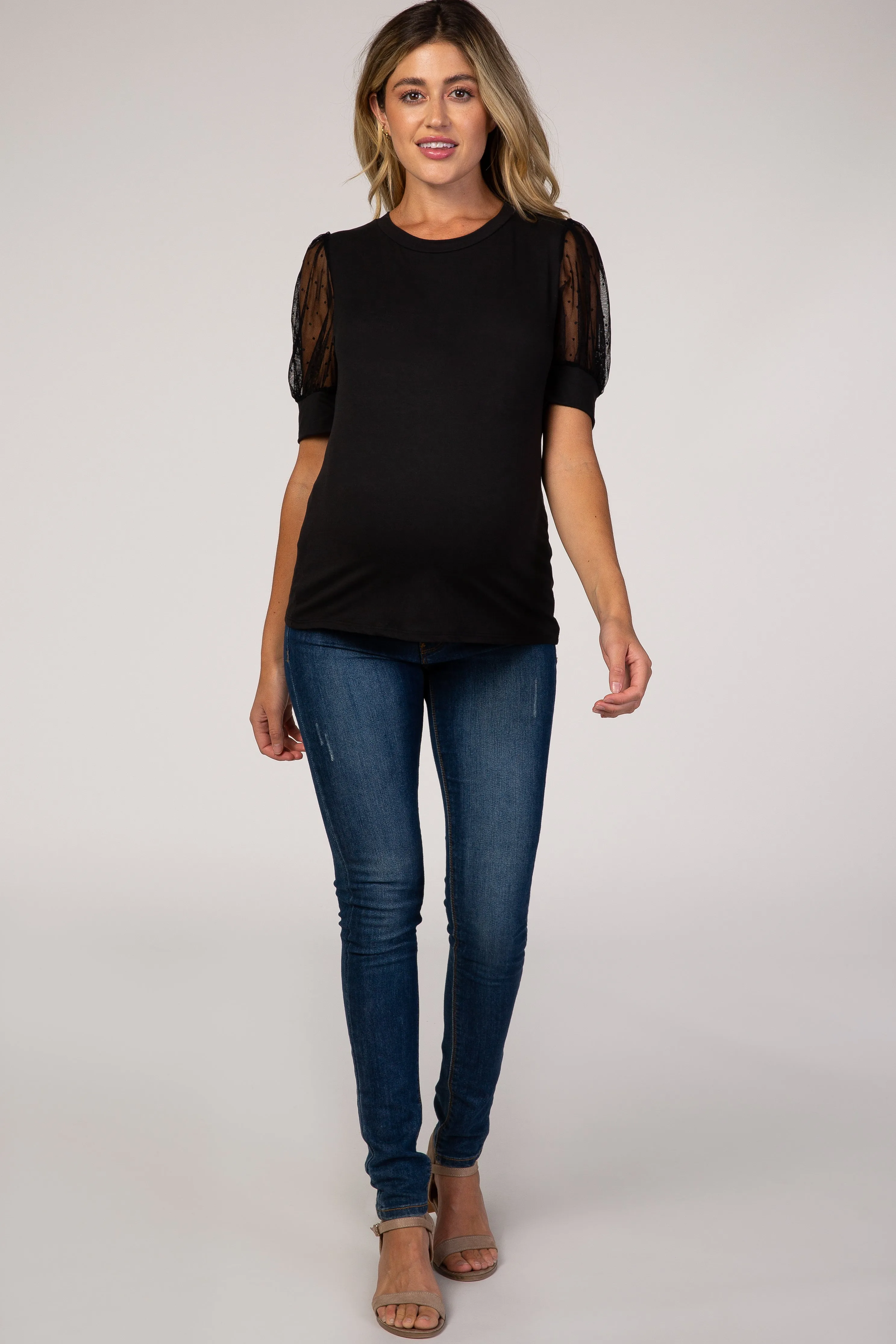 Black Mesh Sleeve Maternity Top sold by Pinkblush product image thumbnail 2