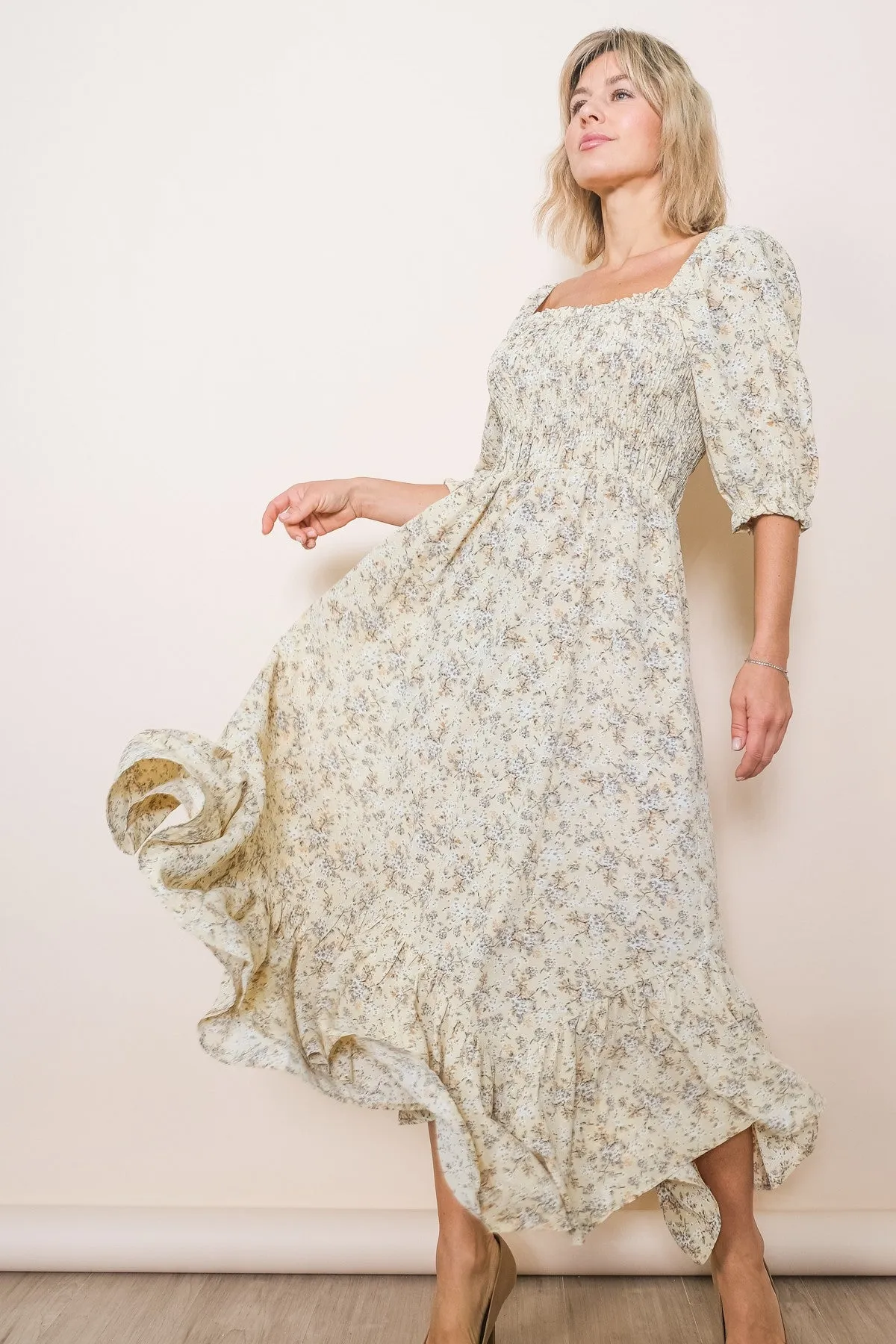 Light Olive Smocked Handkerchief Hem Dress sold by Pinkblush product image thumbnail 2