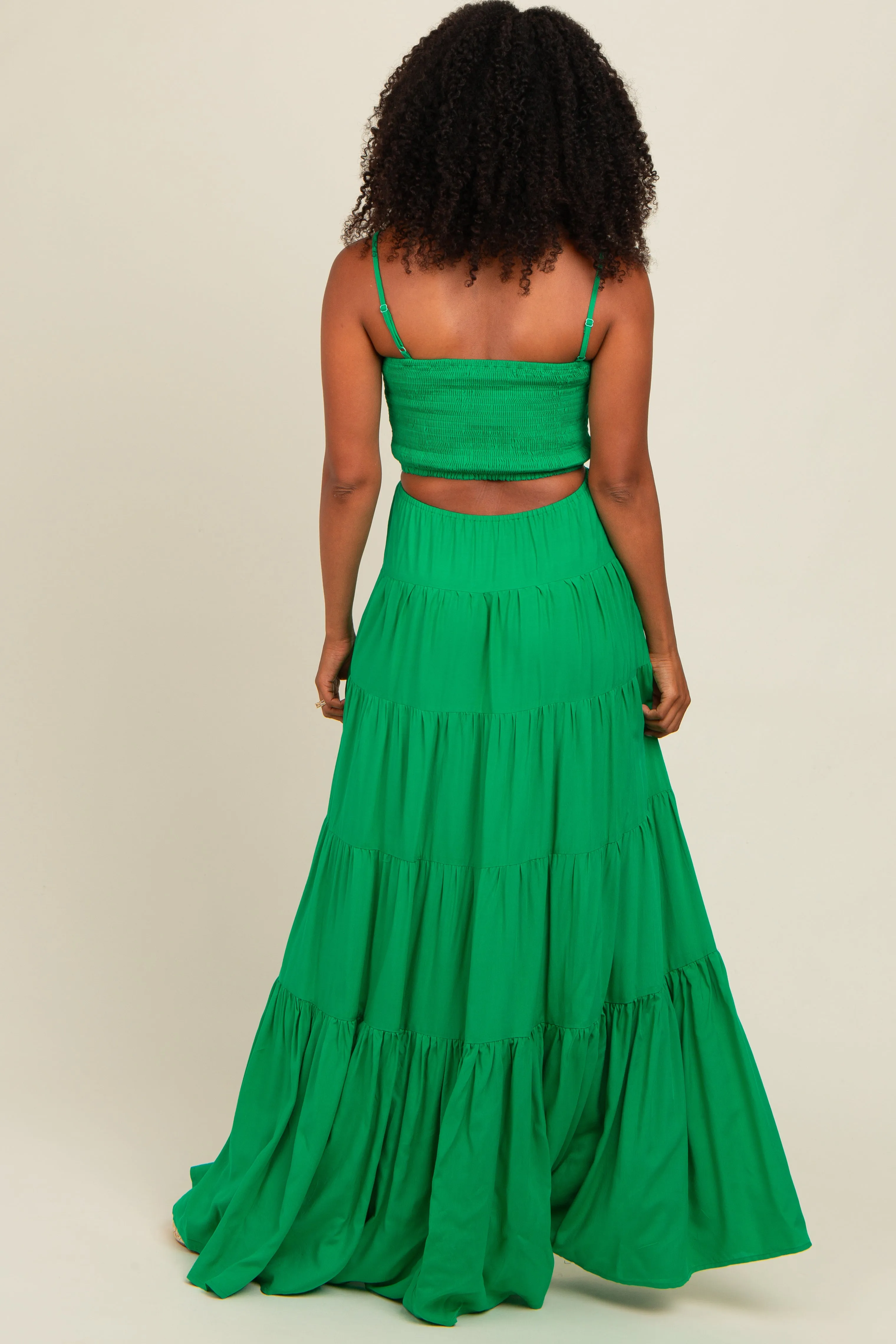 Green Smocked Cutout Maxi Dress sold by Pinkblush product image thumbnail 4