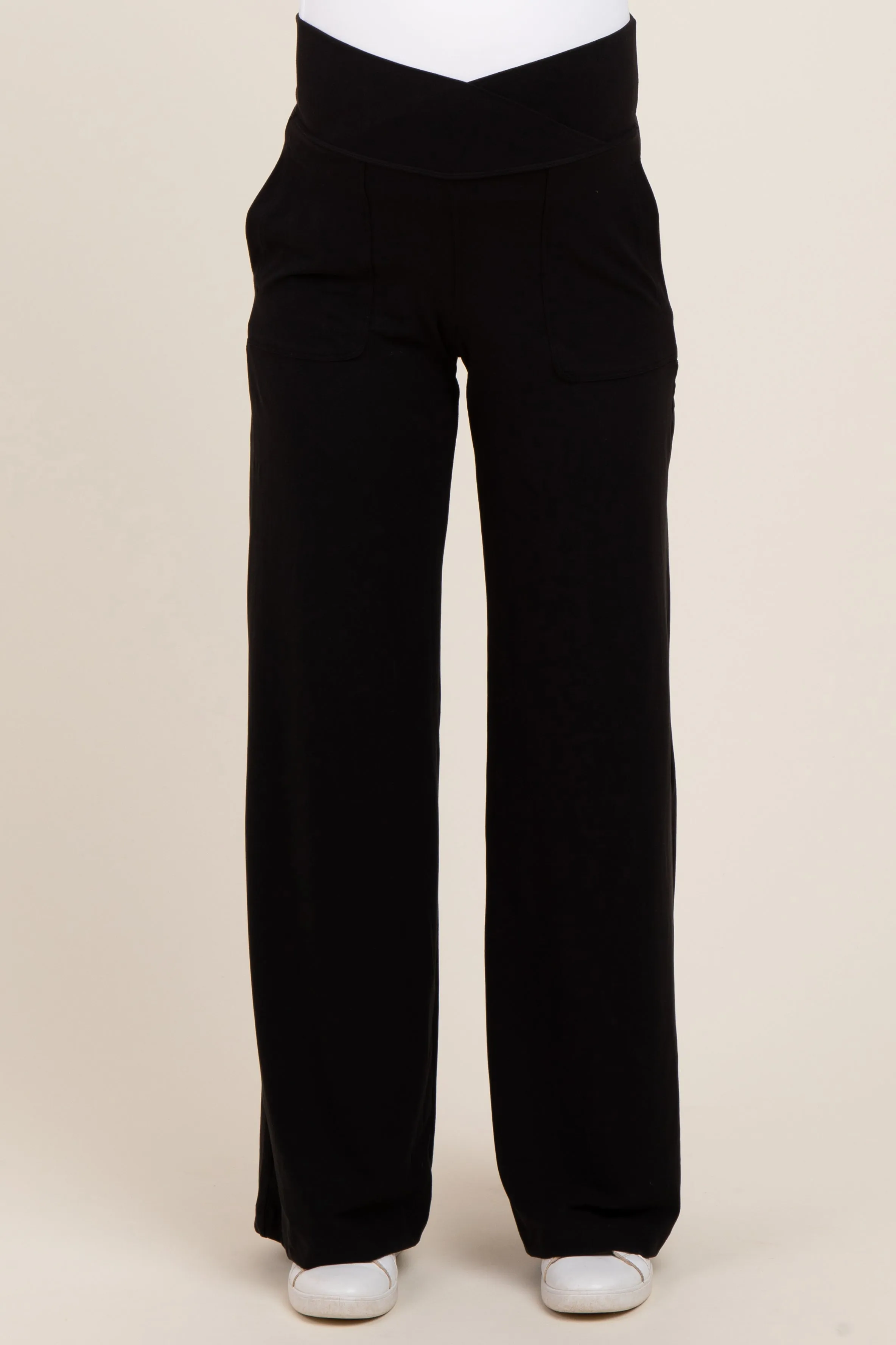 Black Crossover Waist Active Wide Leg Maternity Pant sold by Pinkblush product image thumbnail 3