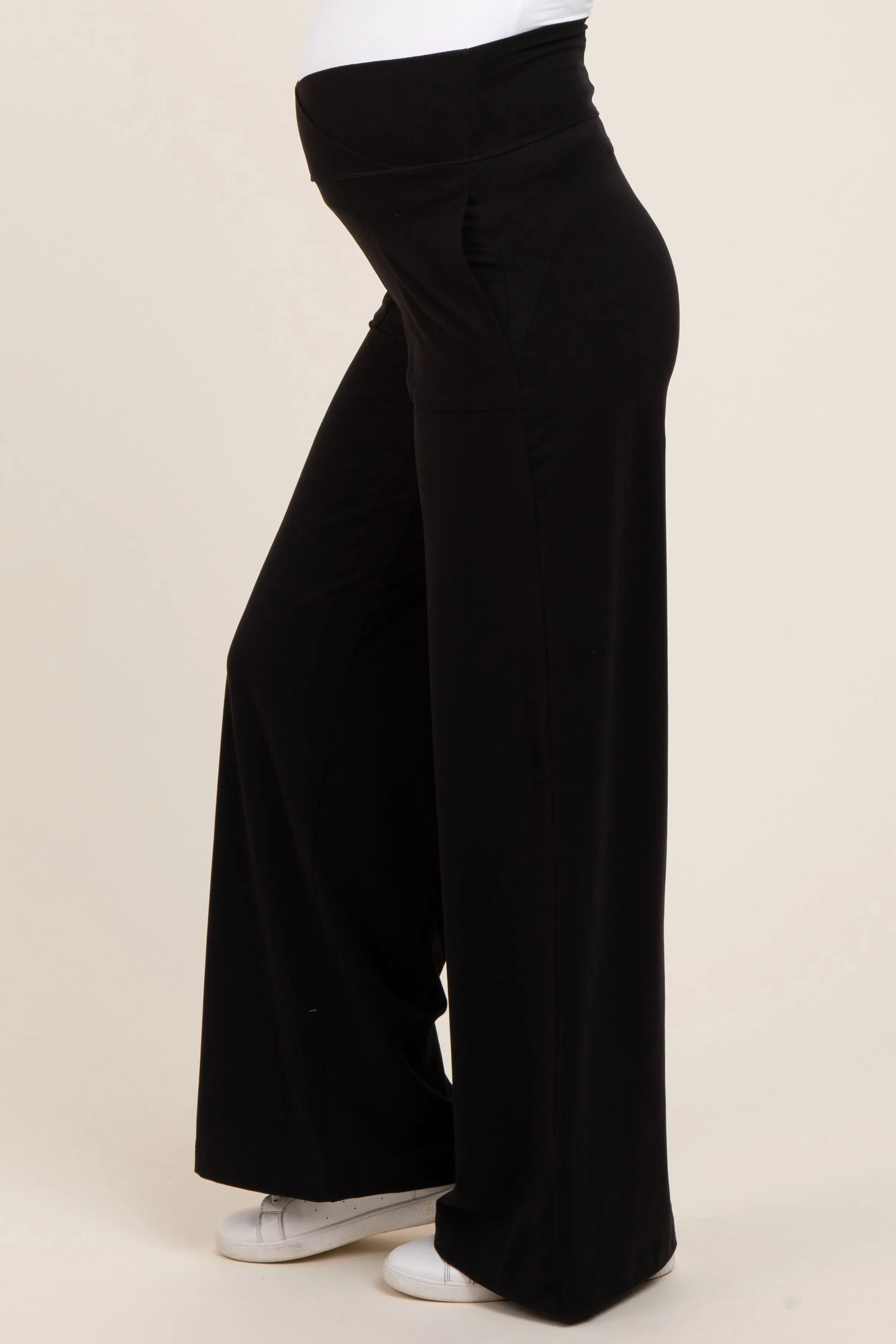 Black Crossover Waist Active Wide Leg Maternity Pant sold by Pinkblush product image thumbnail 4