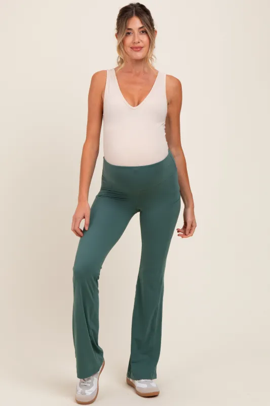 Forest Green Active Pocket Flared Maternity Leggings sold by Pinkblush