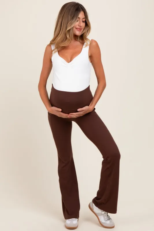 Mocha Active Pocket Flared Maternity Leggings sold by Pinkblush