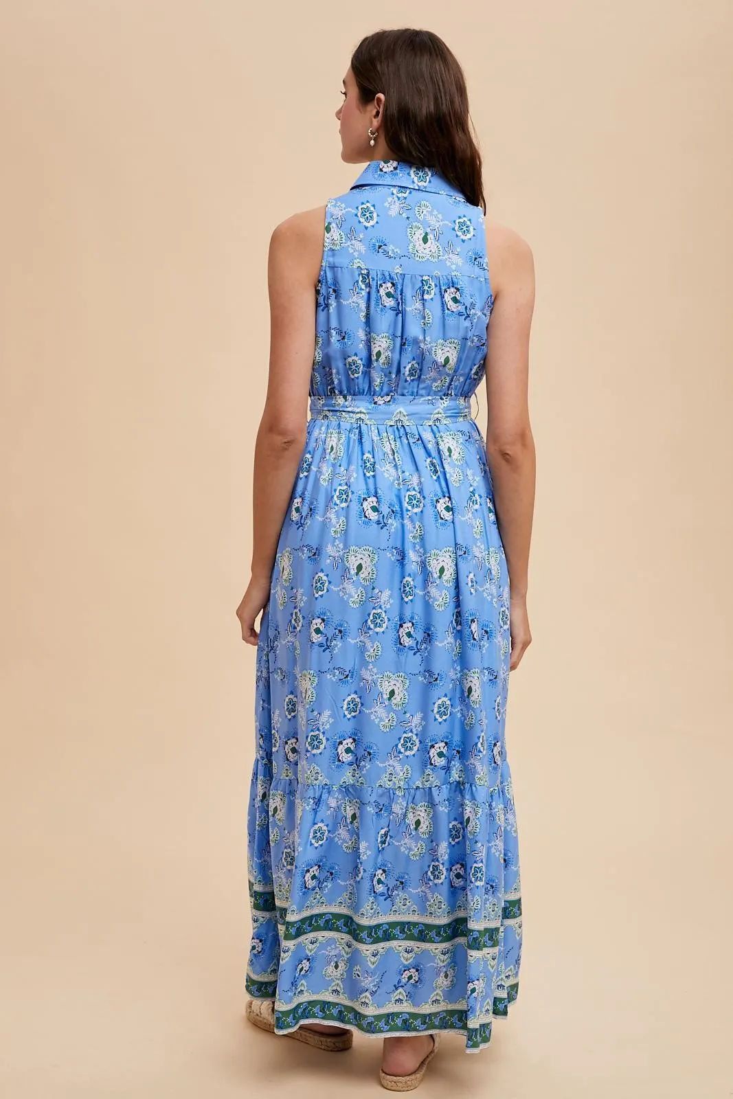 Blue Border Print Collared Button Down Maxi Dress sold by Pinkblush product image thumbnail 3