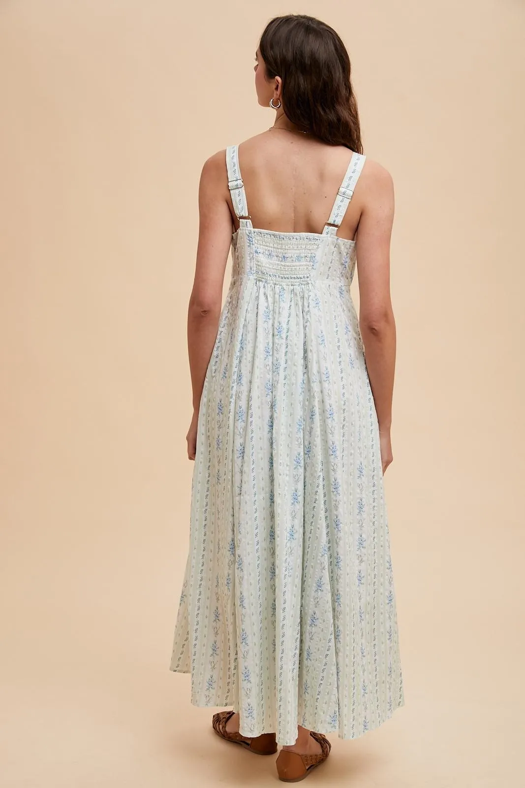 Light Blue Cotton Floral Square Neck Sleeveless Maxi Dress sold by Pinkblush product image thumbnail 4