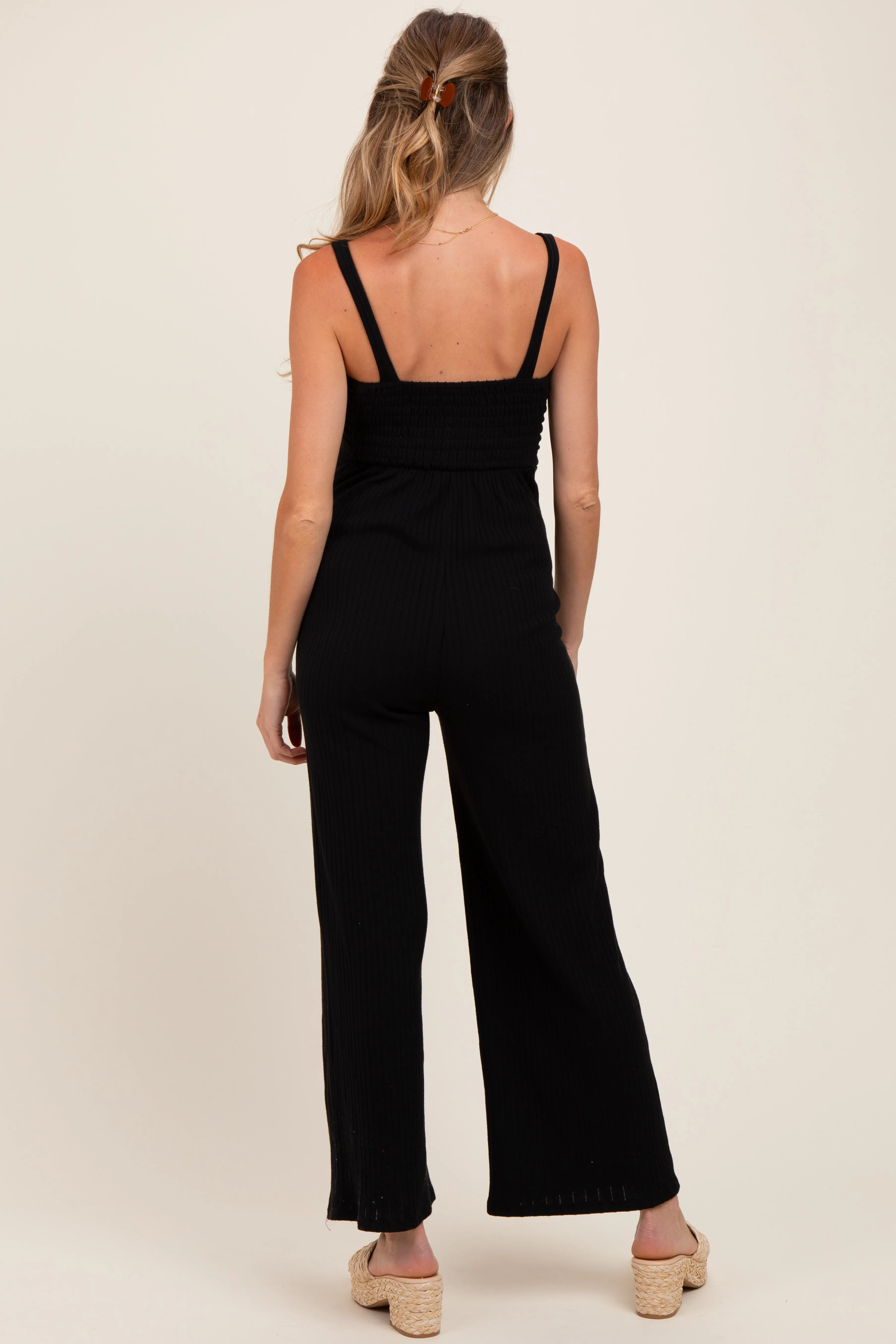 Black Ribbed Cinched Front Maternity Jumpsuit sold by Pinkblush product image thumbnail 4